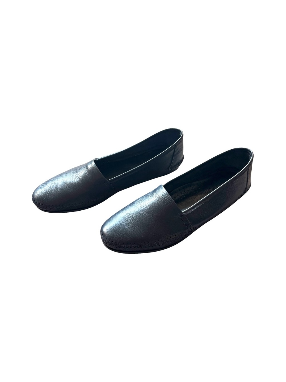 Minnetonka Slip On Moccasin Loafers Women 9 Navy Pebbled Leather Comfort Shoes